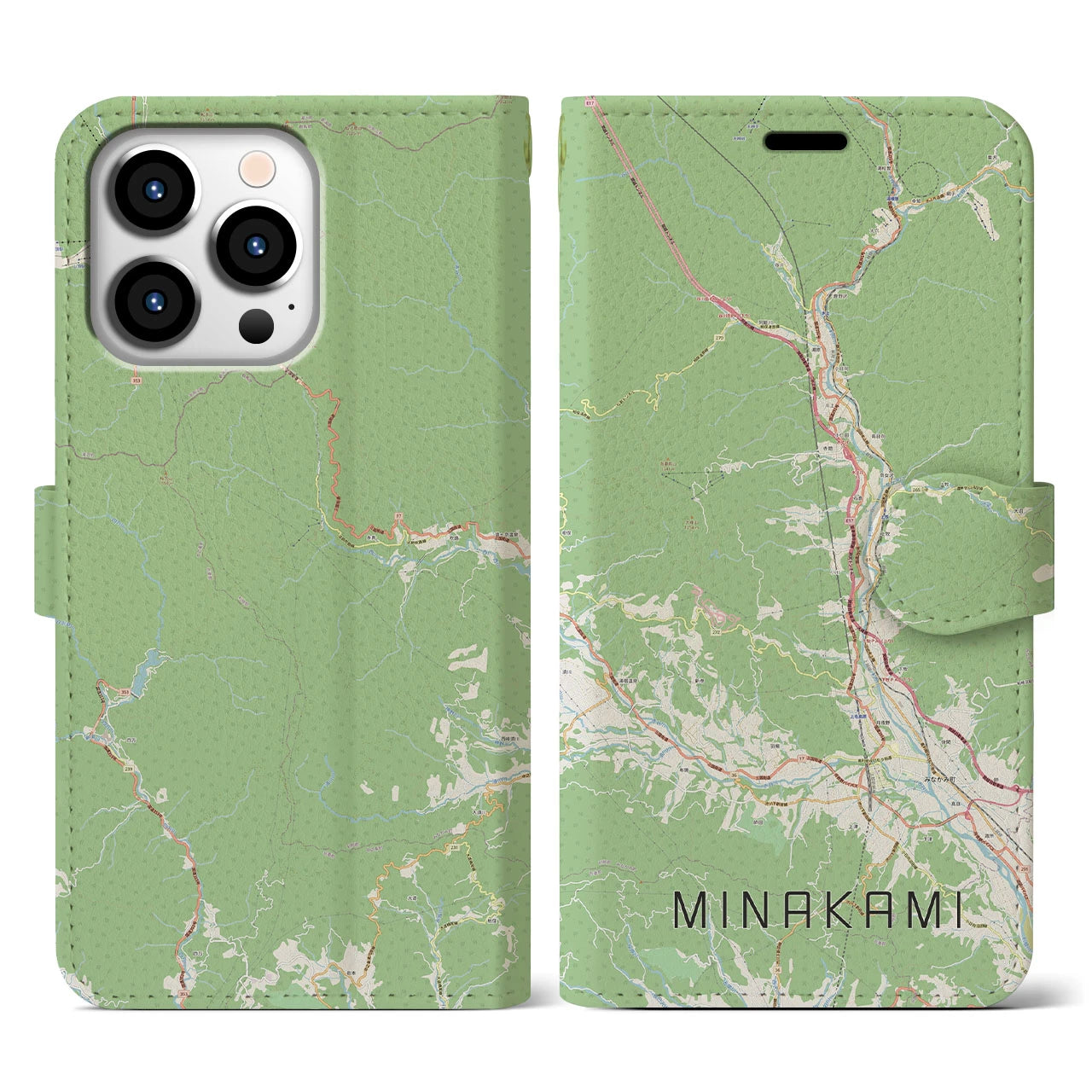 【みなかみ(群馬県)】地図柄iPhoneケース(手帳タイプ)ナチュラル・iPhone 13 Pro 用