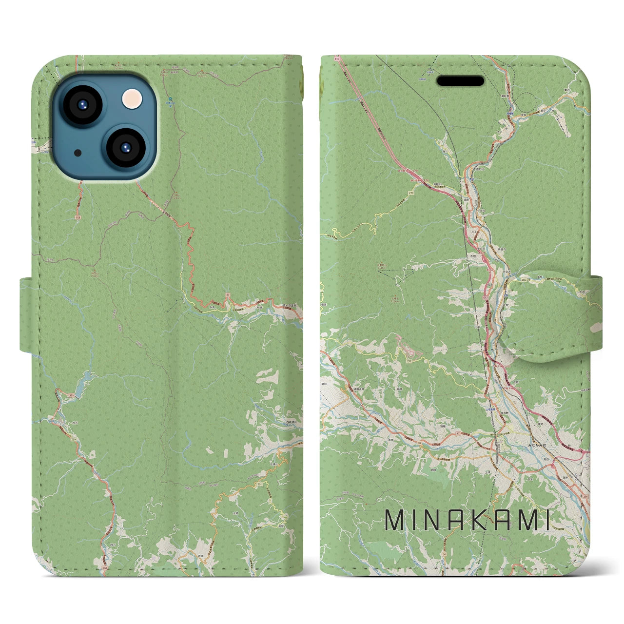 【みなかみ(群馬県)】地図柄iPhoneケース(手帳タイプ)ナチュラル・iPhone 13 用
