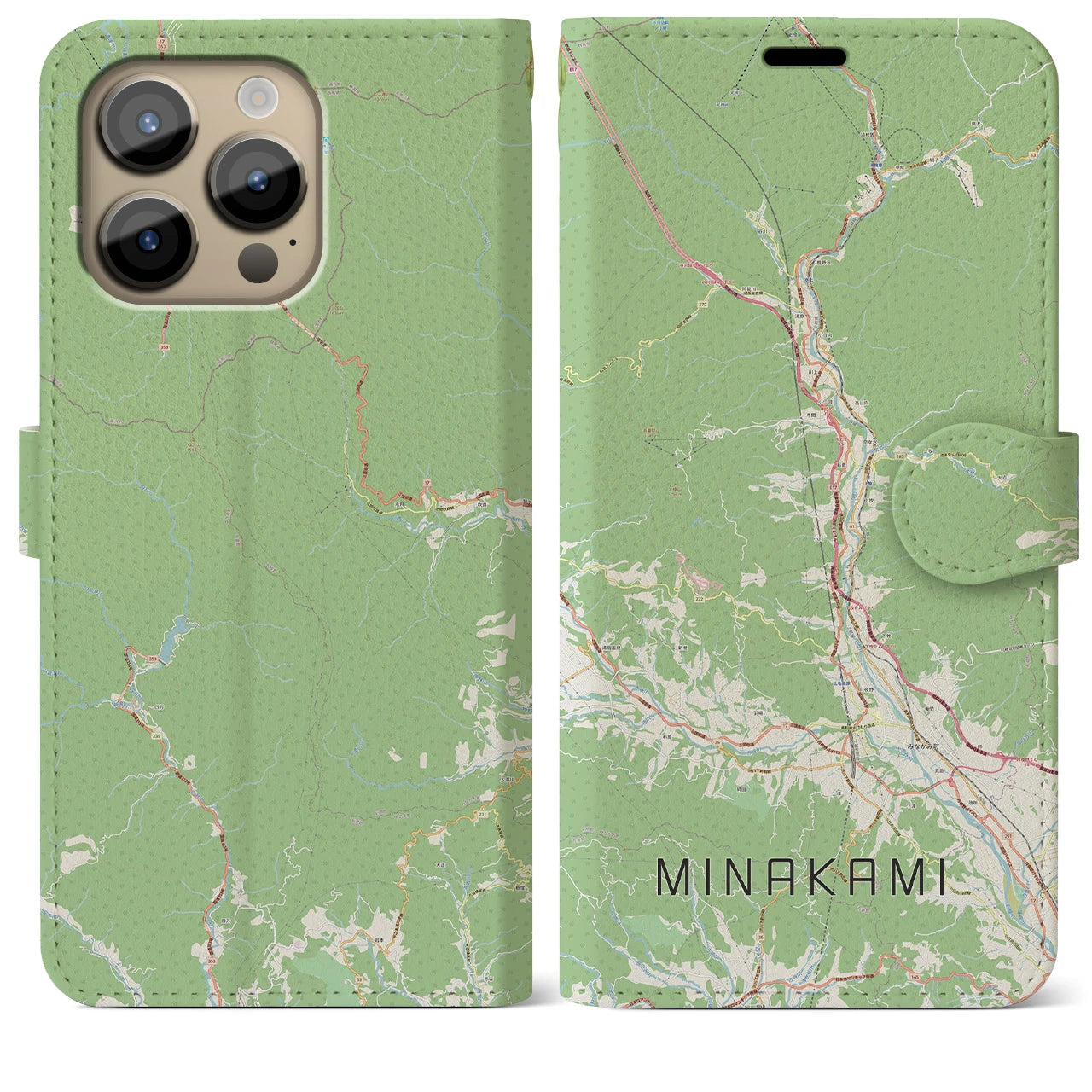 【みなかみ(群馬県)】地図柄iPhoneケース(手帳タイプ)ナチュラル・iPhone 14 Pro Max 用