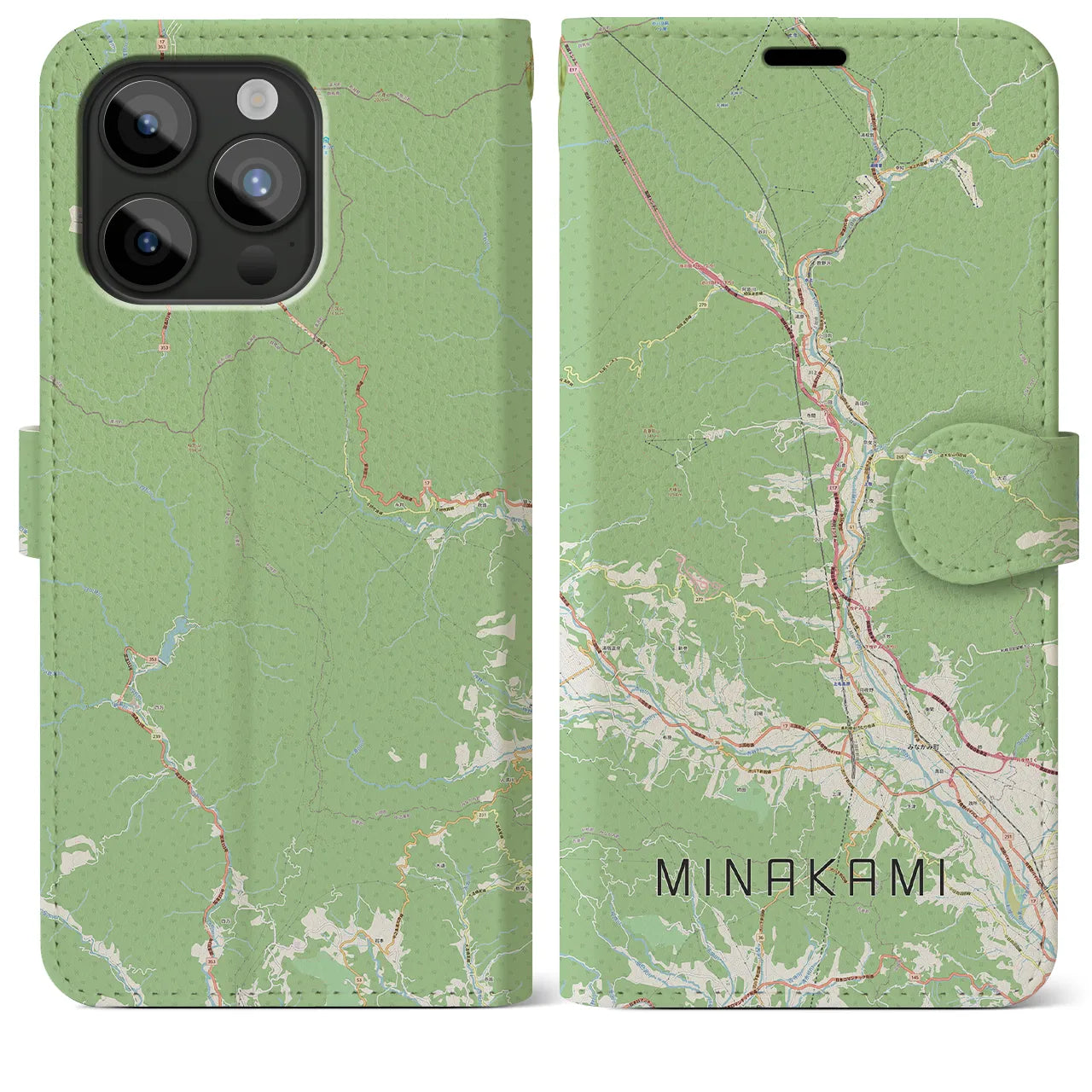 【みなかみ(群馬県)】地図柄iPhoneケース(手帳タイプ)ナチュラル・iPhone 15 Pro Max 用