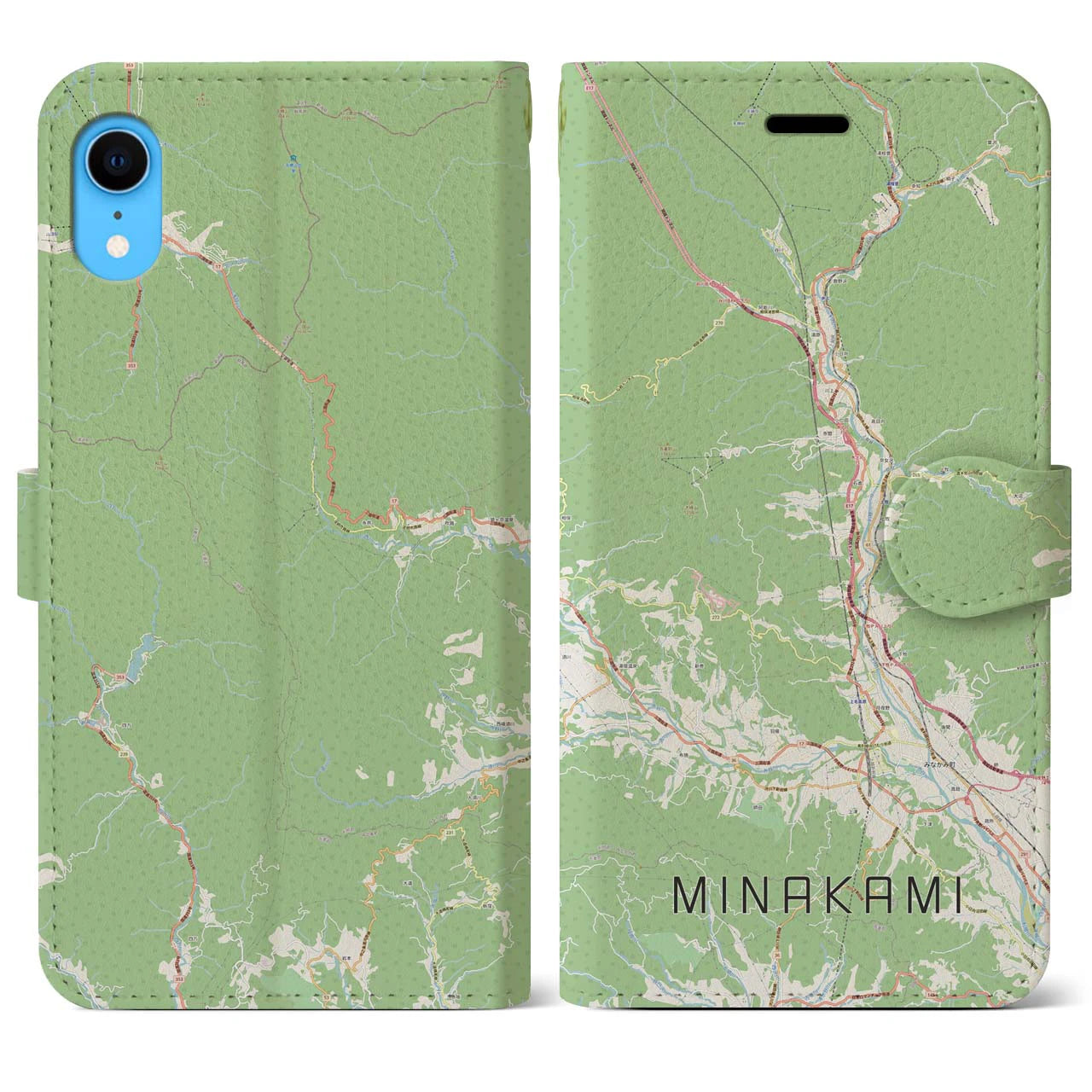 【みなかみ(群馬県)】地図柄iPhoneケース(手帳タイプ)ナチュラル・iPhone XR 用