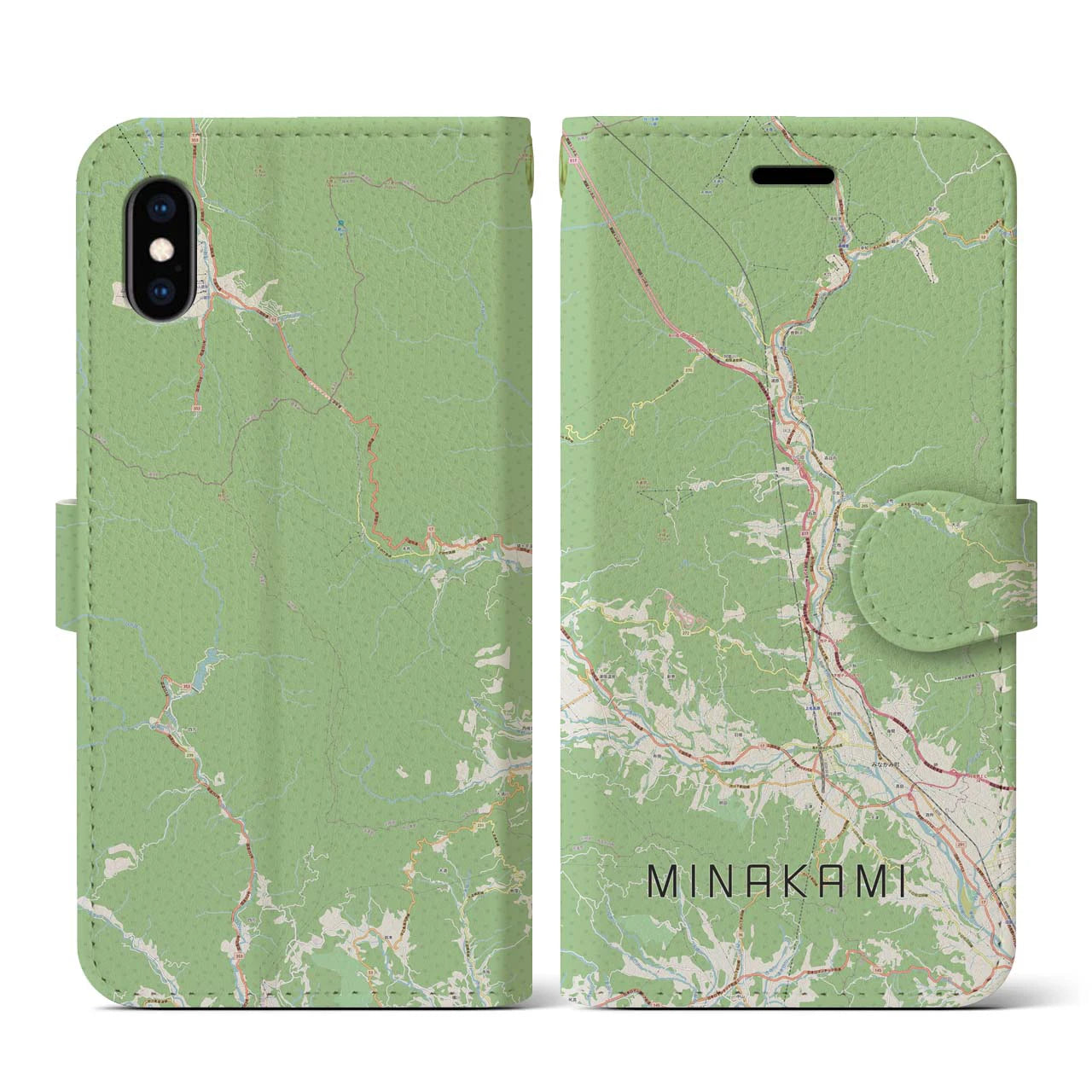 【みなかみ(群馬県)】地図柄iPhoneケース(手帳タイプ)ナチュラル・iPhone XS / X 用