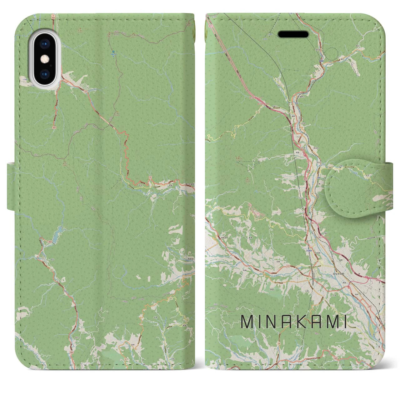 【みなかみ(群馬県)】地図柄iPhoneケース(手帳タイプ)ナチュラル・iPhone XS Max 用