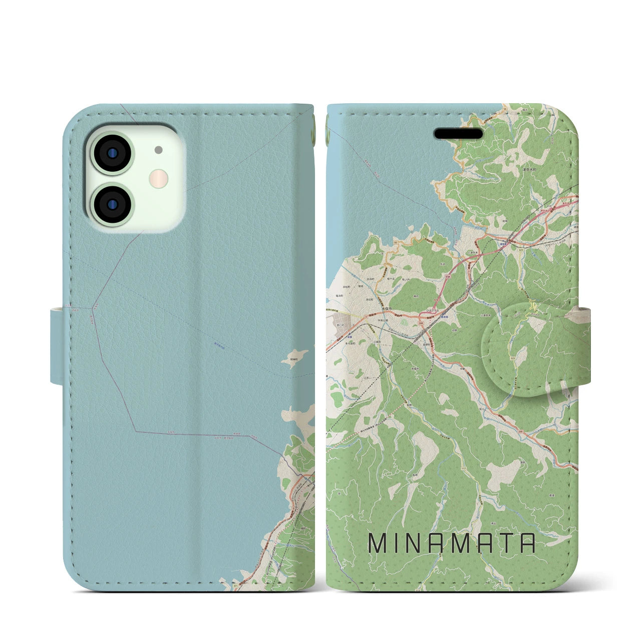 【水俣(熊本県)】地図柄iPhoneケース(手帳タイプ)ナチュラル・iPhone 12 mini 用