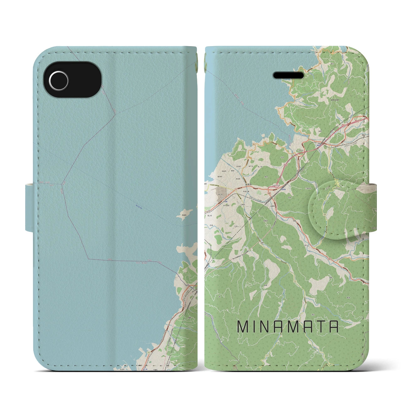 【水俣(熊本県)】地図柄iPhoneケース(手帳タイプ)ナチュラル・iPhone SE(第3 / 第2世代) / 8 / 7 / 6s / 6 用