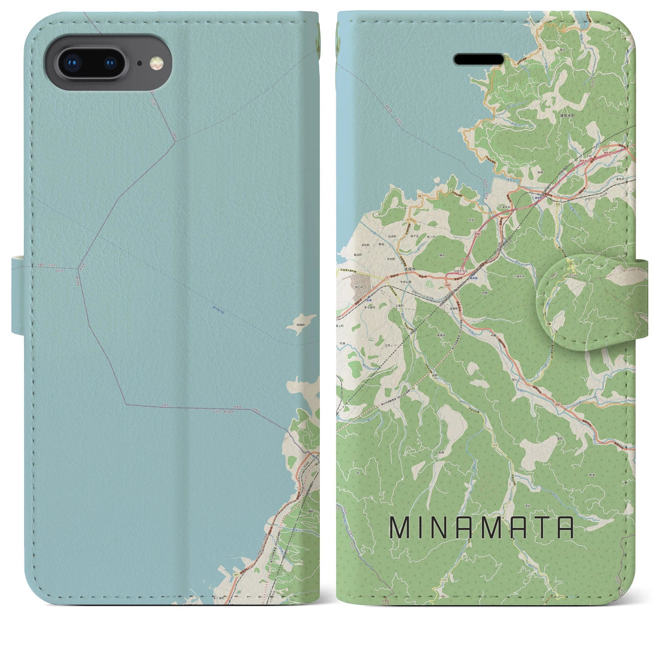 【水俣(熊本県)】地図柄iPhoneケース(手帳タイプ)ナチュラル・iPhone 8Plus /7Plus / 6sPlus / 6Plus 用