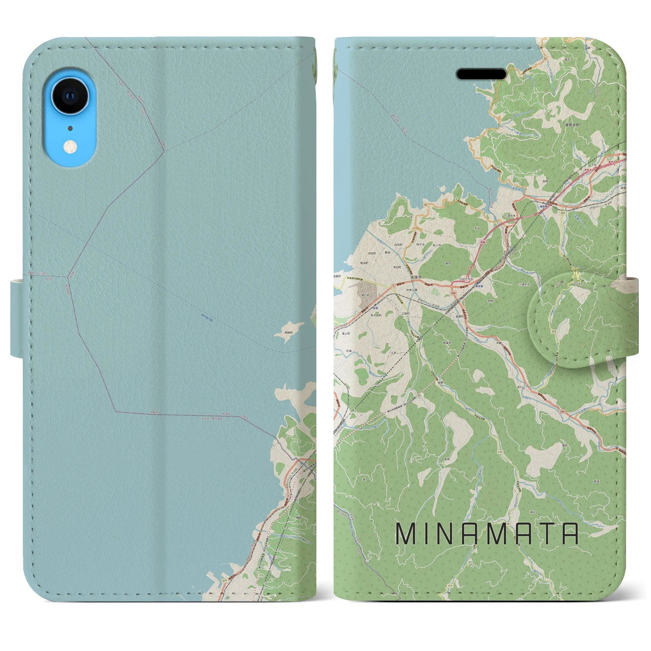 【水俣(熊本県)】地図柄iPhoneケース(手帳タイプ)ナチュラル・iPhone XR 用