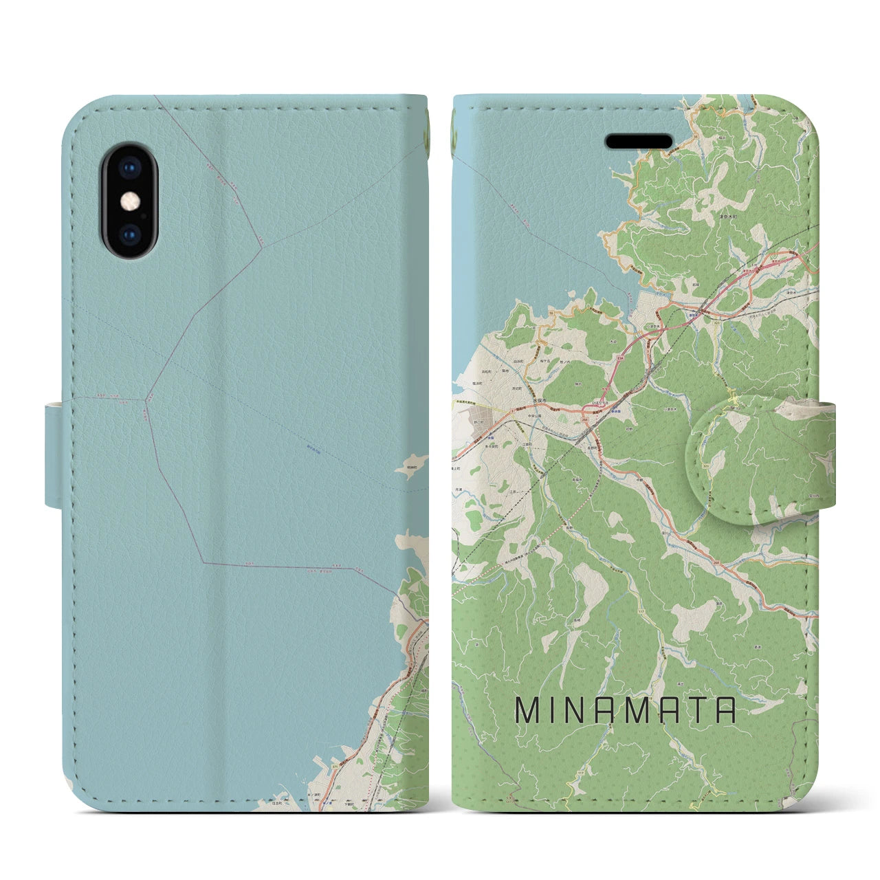 【水俣(熊本県)】地図柄iPhoneケース(手帳タイプ)ナチュラル・iPhone XS / X 用