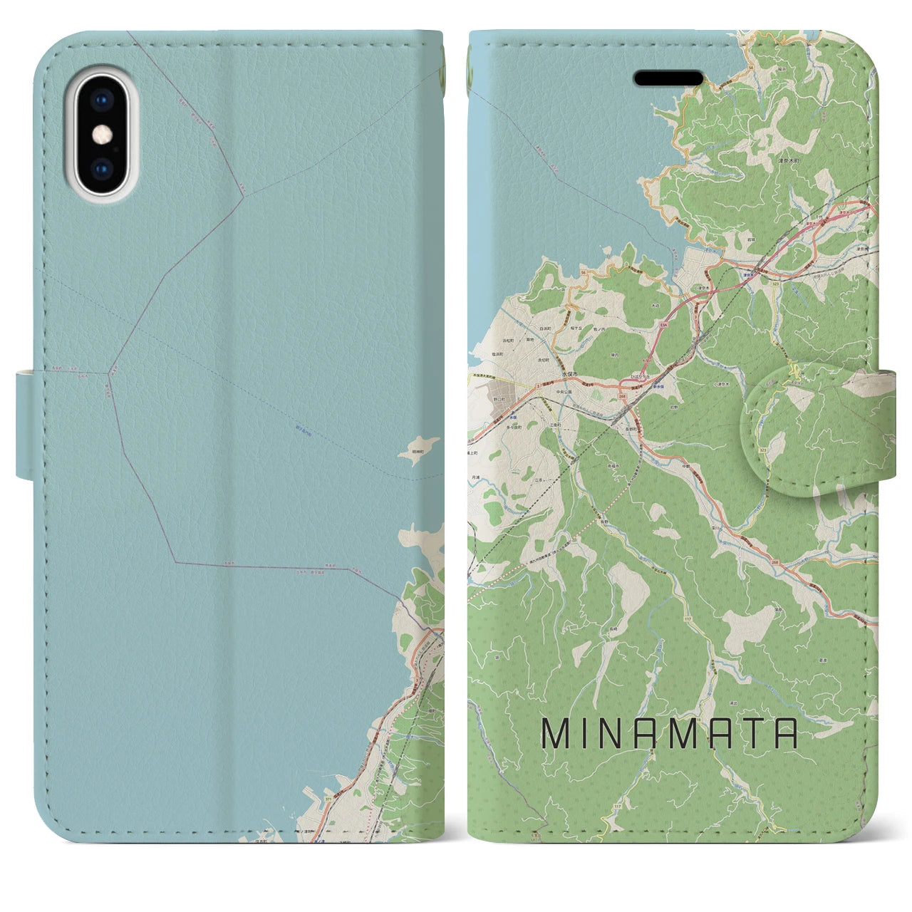 【水俣(熊本県)】地図柄iPhoneケース(手帳タイプ)ナチュラル・iPhone XS Max 用