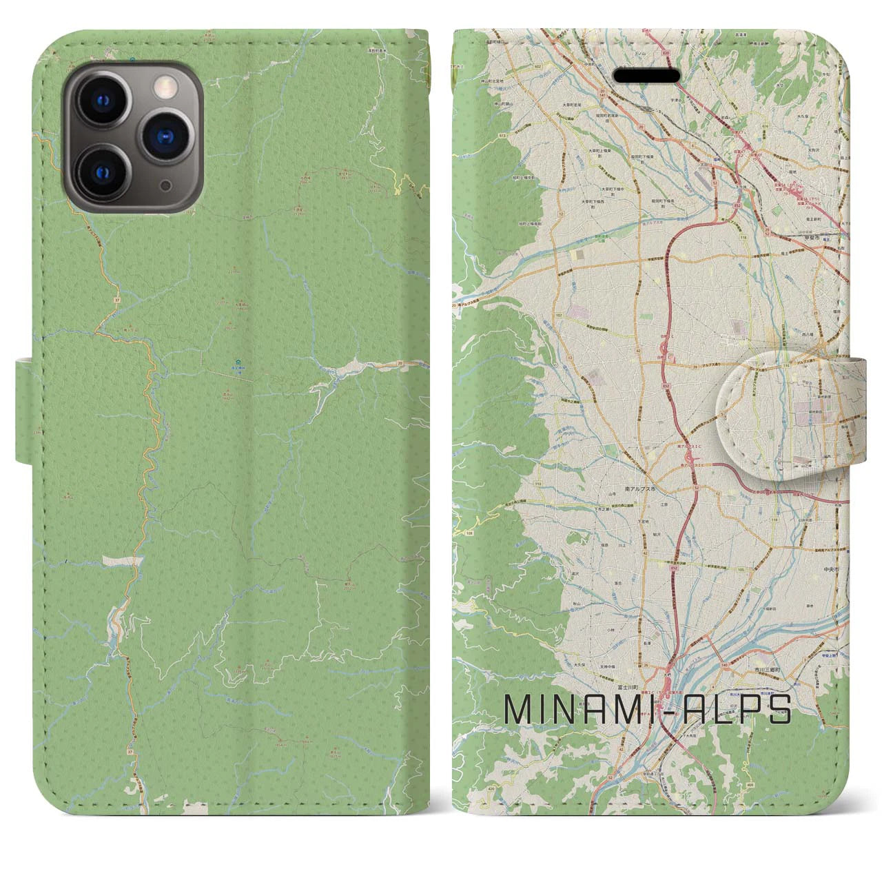 【南アルプス(山梨県)】地図柄iPhoneケース(手帳タイプ)ナチュラル・iPhone 11 Pro Max 用