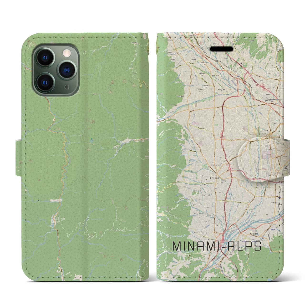 【南アルプス(山梨県)】地図柄iPhoneケース(手帳タイプ)ナチュラル・iPhone 11 Pro 用