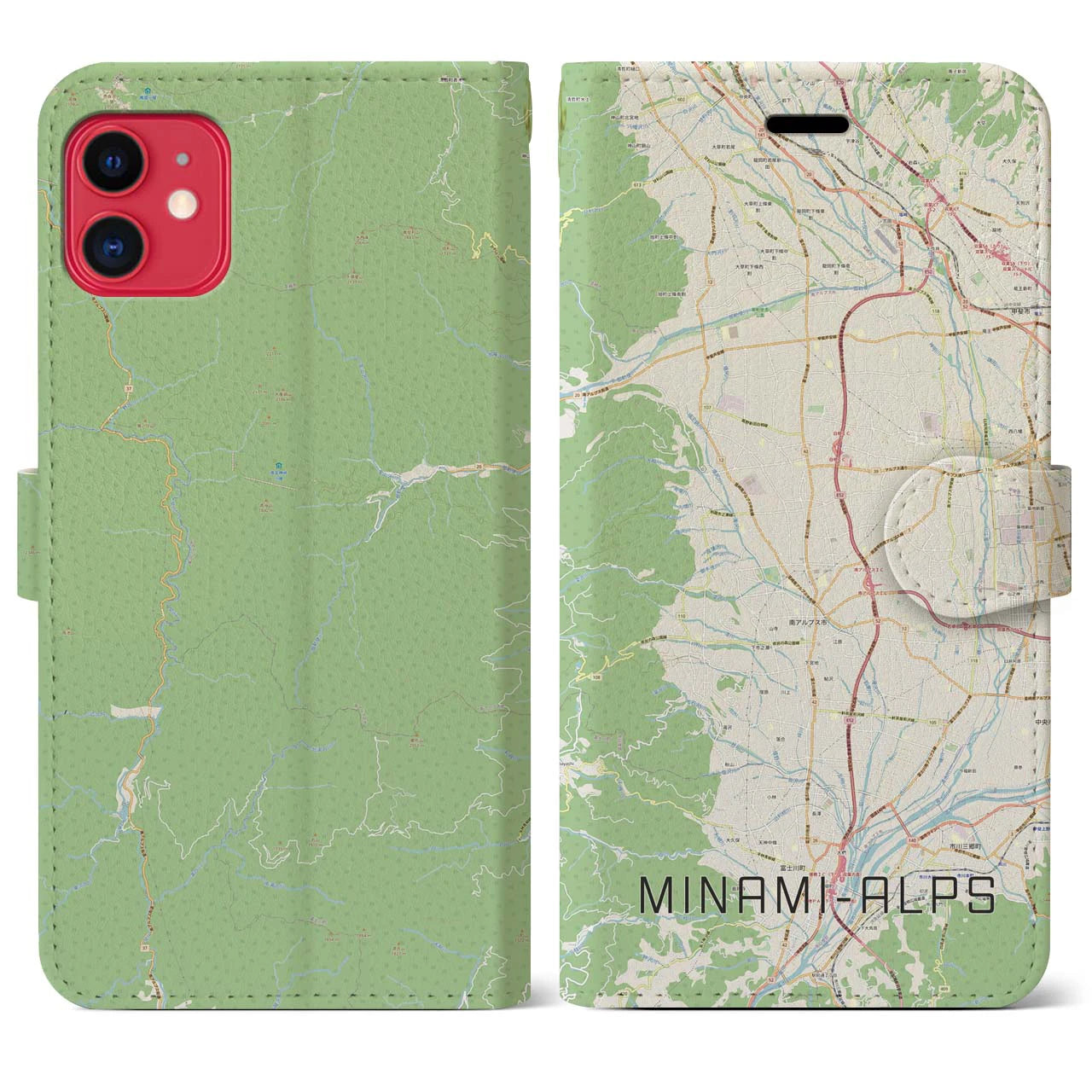 【南アルプス(山梨県)】地図柄iPhoneケース(手帳タイプ)ナチュラル・iPhone 11 用