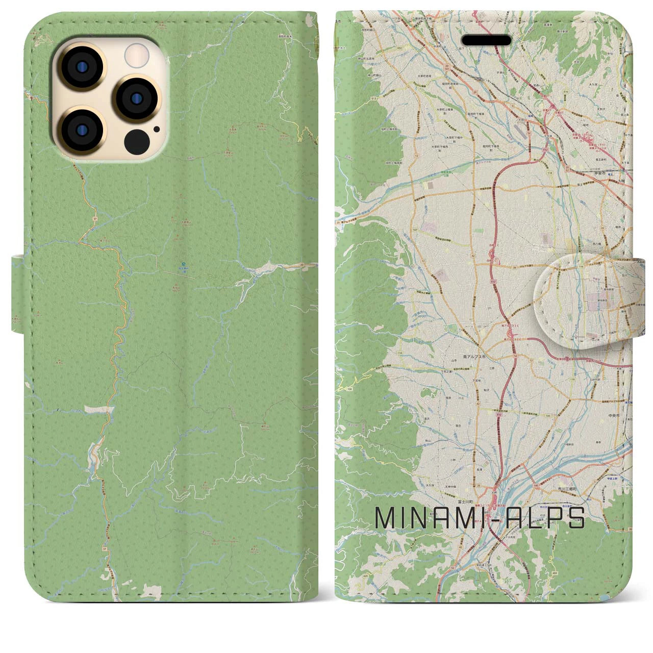 【南アルプス(山梨県)】地図柄iPhoneケース(手帳タイプ)ナチュラル・iPhone 12 Pro Max 用