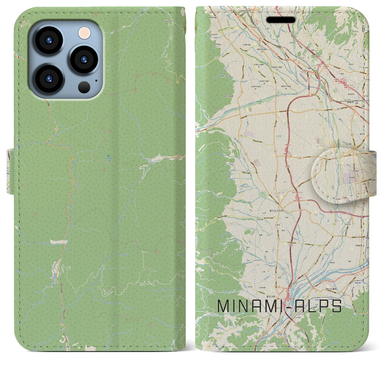 【南アルプス(山梨県)】地図柄iPhoneケース(手帳タイプ)ナチュラル・iPhone 13 Pro Max 用