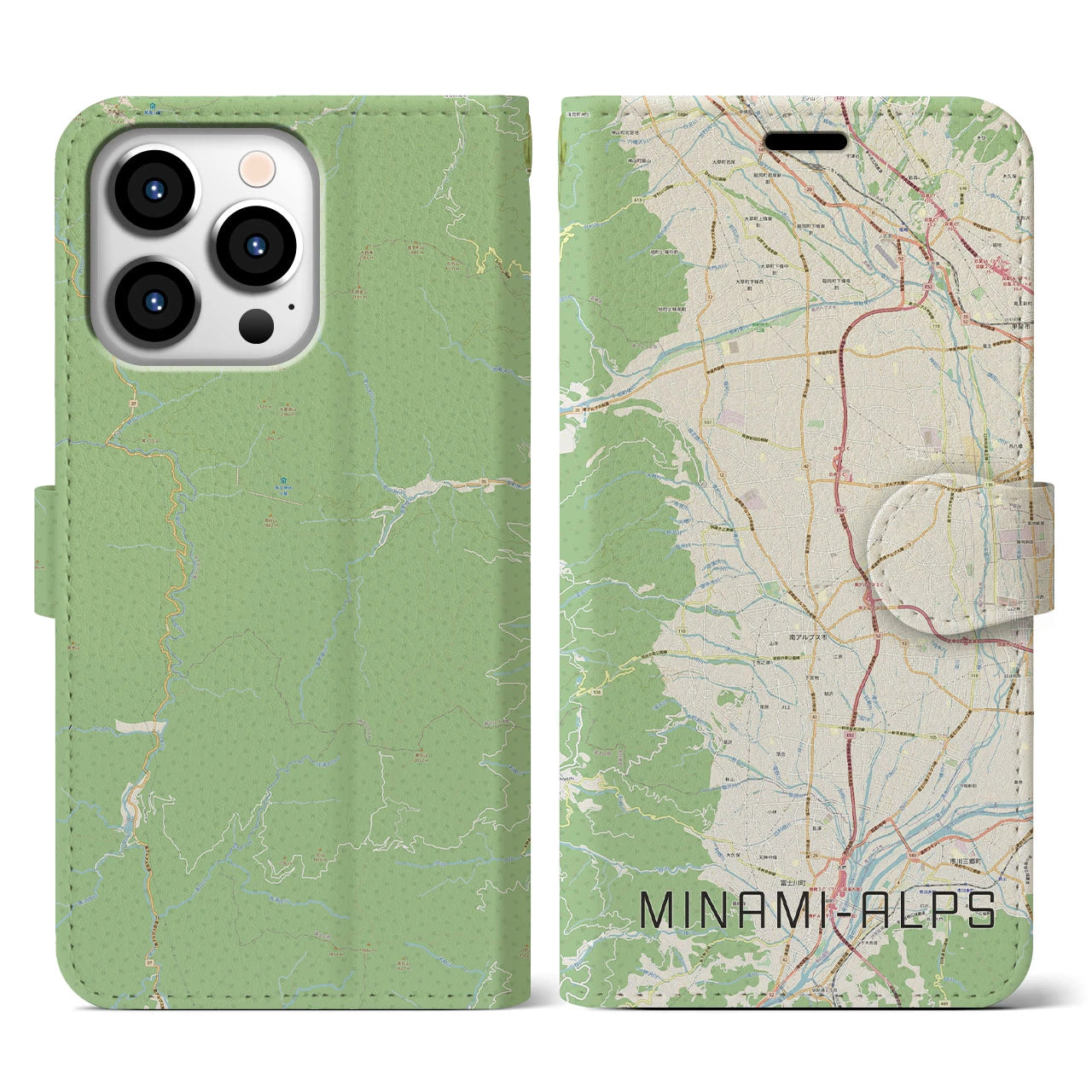 【南アルプス(山梨県)】地図柄iPhoneケース(手帳タイプ)ナチュラル・iPhone 13 Pro 用