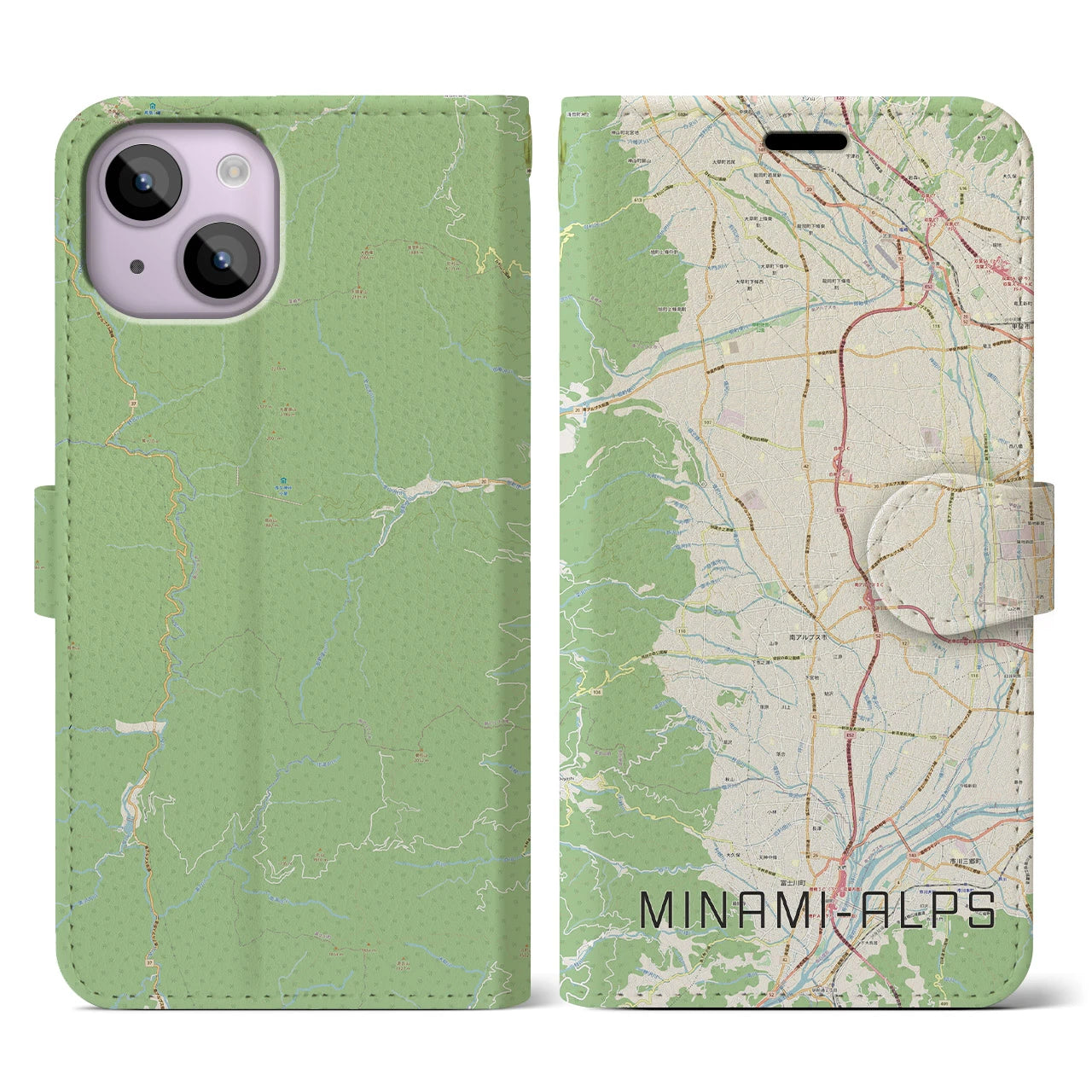 【南アルプス(山梨県)】地図柄iPhoneケース(手帳タイプ)ナチュラル・iPhone 14 用