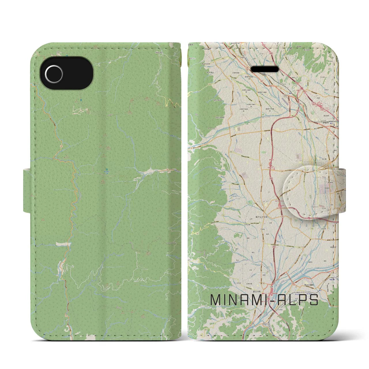 【南アルプス(山梨県)】地図柄iPhoneケース(手帳タイプ)ナチュラル・iPhone SE(第3 / 第2世代) / 8 / 7 / 6s / 6 用