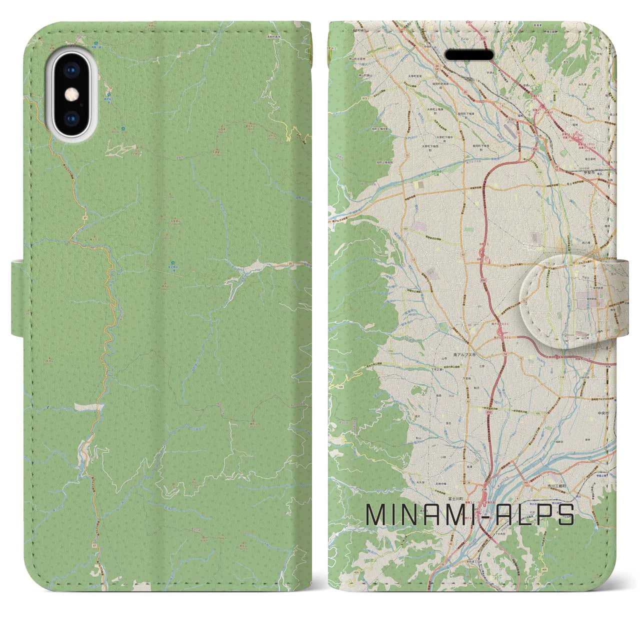 【南アルプス(山梨県)】地図柄iPhoneケース(手帳タイプ)ナチュラル・iPhone XS Max 用