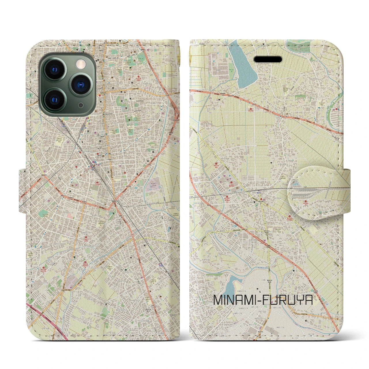 【南古谷(埼玉県)】地図柄iPhoneケース(手帳タイプ)ナチュラル・iPhone 11 Pro 用