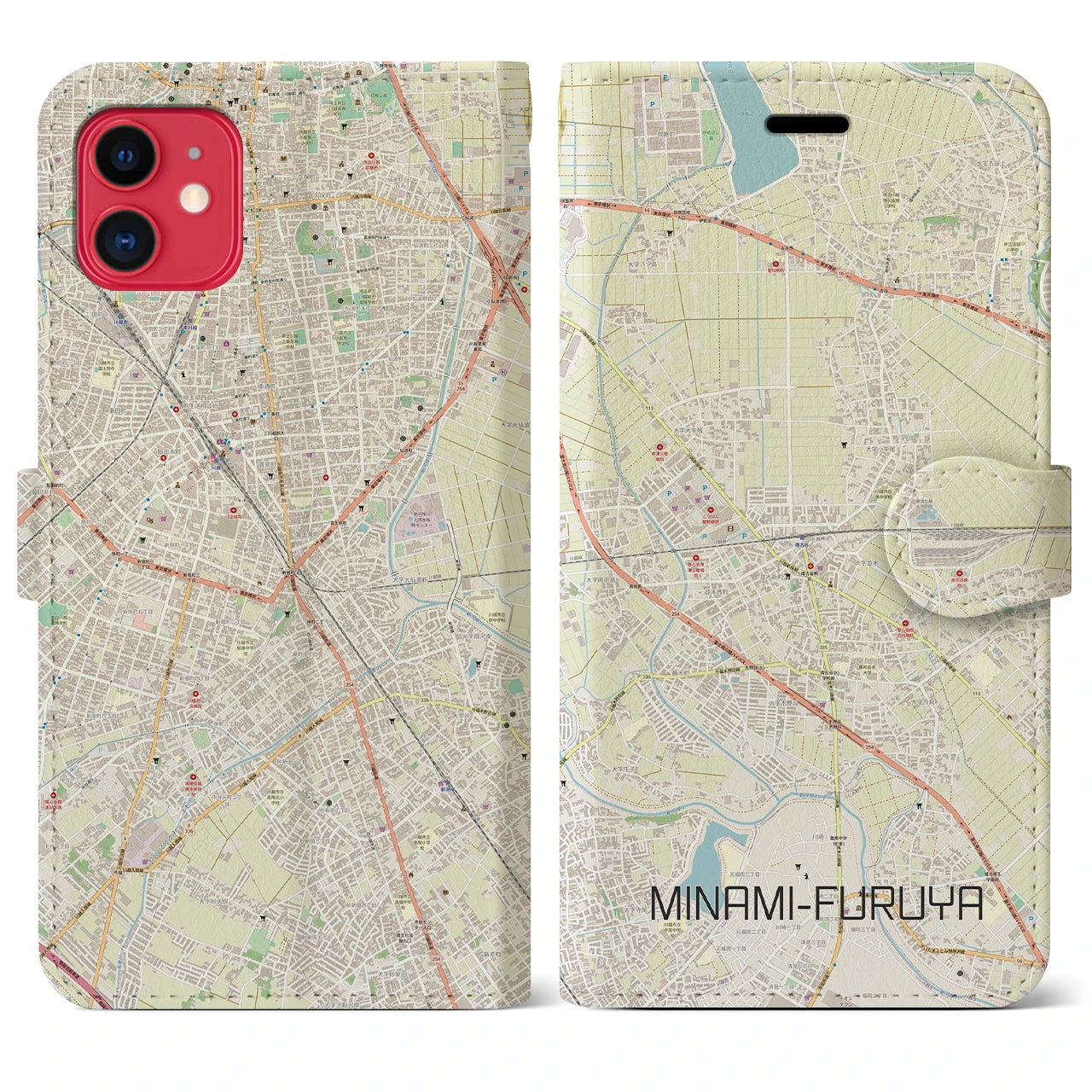 【南古谷(埼玉県)】地図柄iPhoneケース(手帳タイプ)ナチュラル・iPhone 11 用