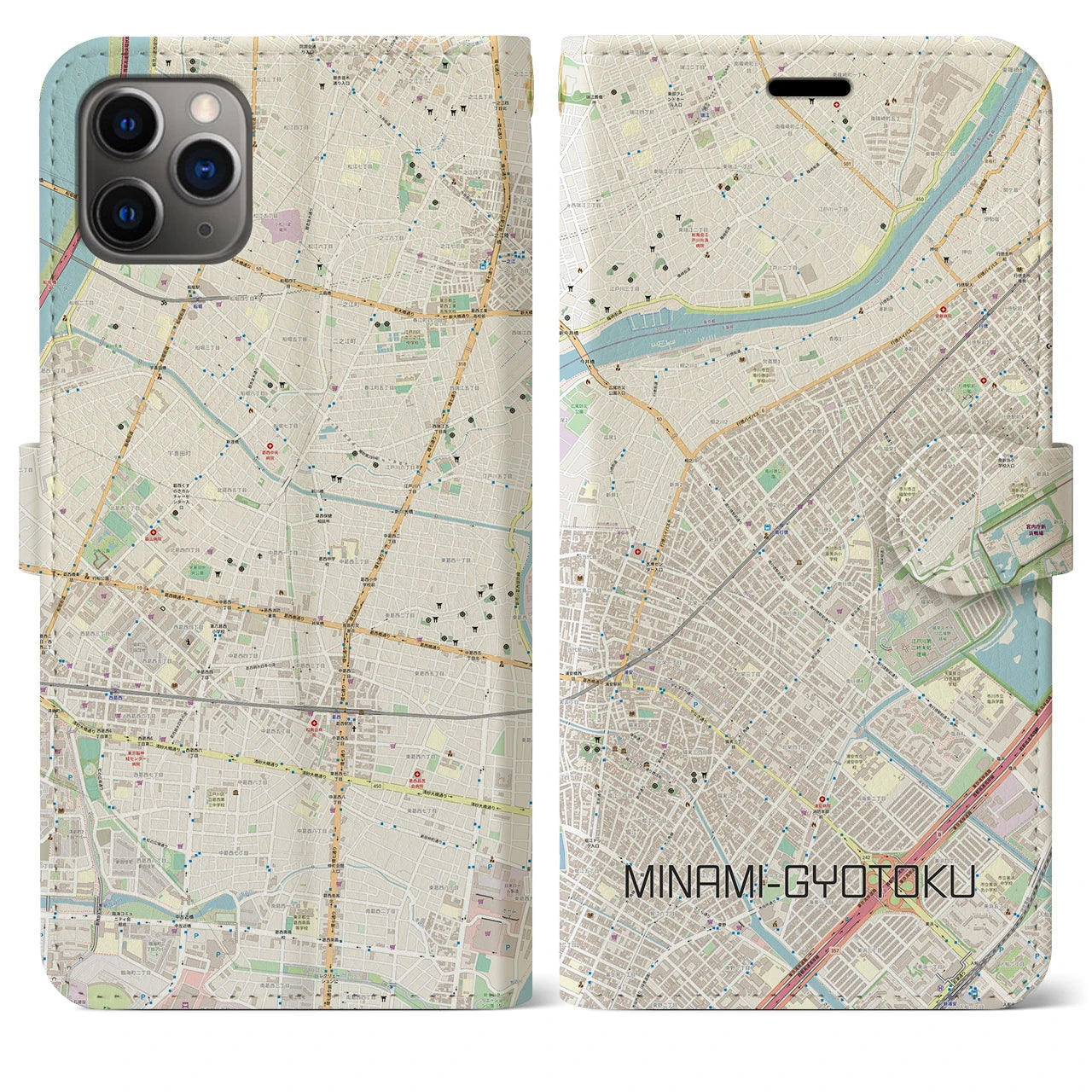 【南行徳(千葉県)】地図柄iPhoneケース(手帳タイプ)ナチュラル・iPhone 11 Pro Max 用