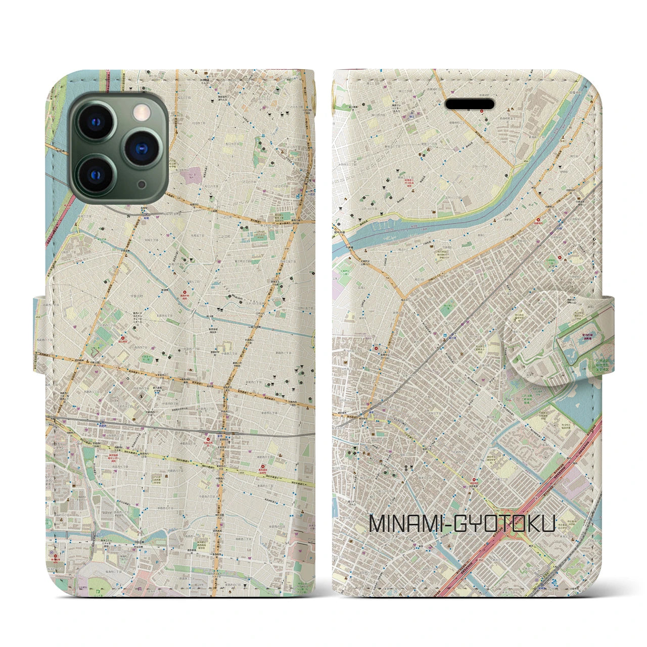 【南行徳(千葉県)】地図柄iPhoneケース(手帳タイプ)ナチュラル・iPhone 11 Pro 用