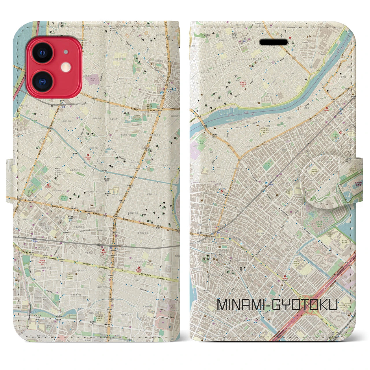 【南行徳(千葉県)】地図柄iPhoneケース(手帳タイプ)ナチュラル・iPhone 11 用