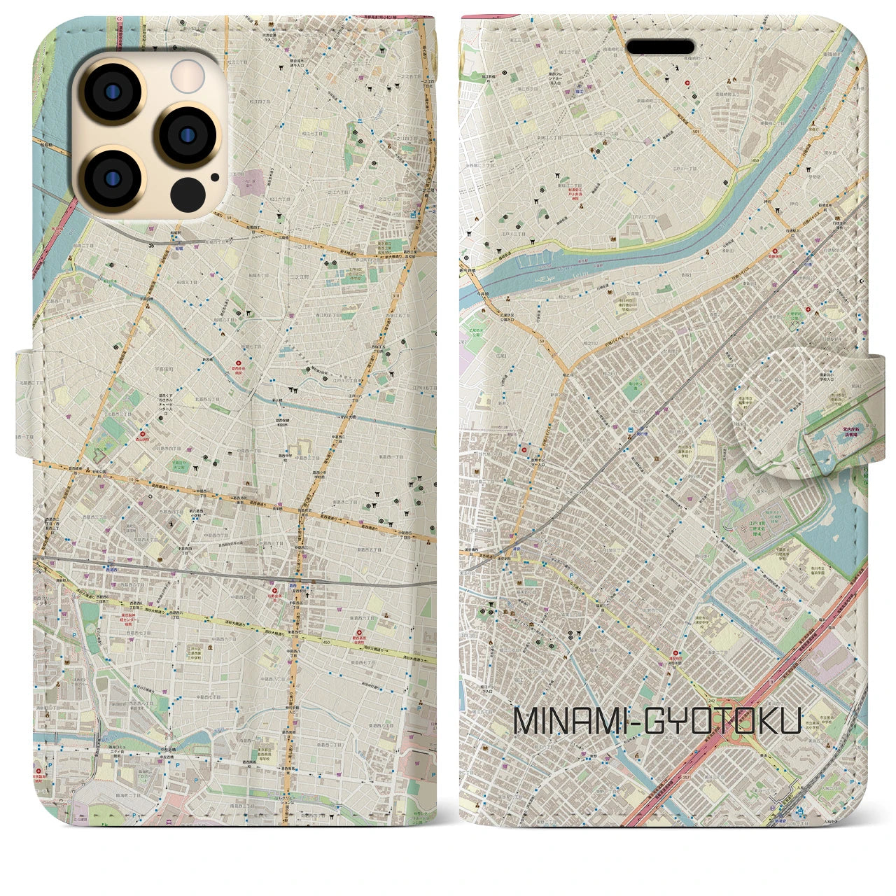 【南行徳(千葉県)】地図柄iPhoneケース(手帳タイプ)ナチュラル・iPhone 12 Pro Max 用