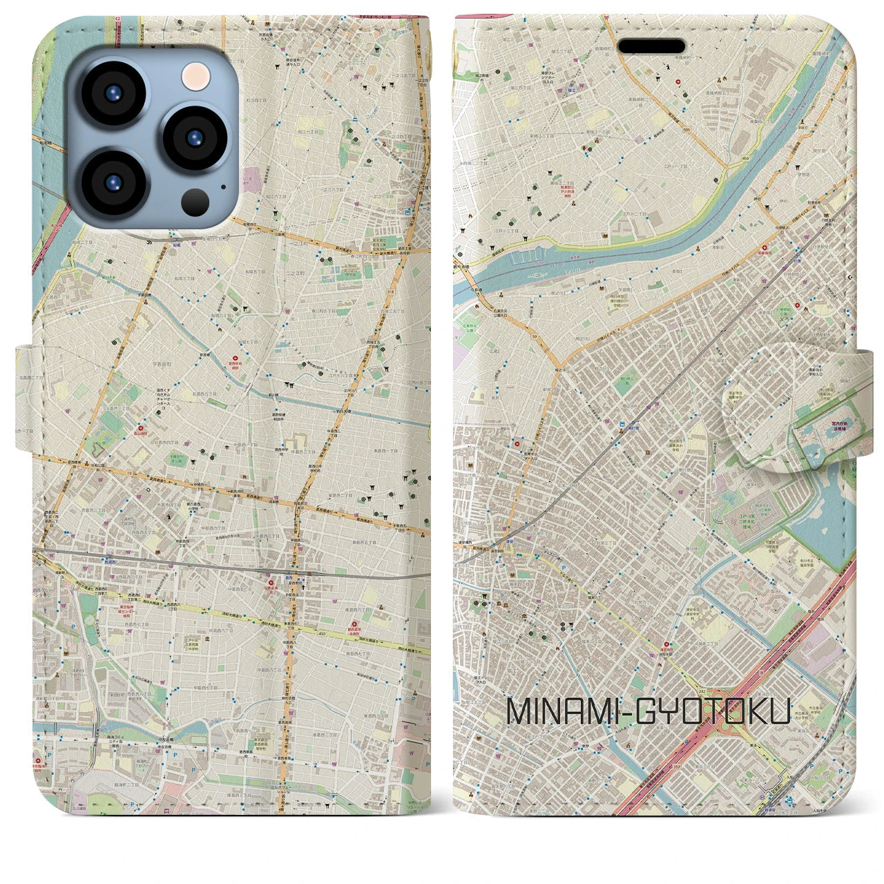 【南行徳(千葉県)】地図柄iPhoneケース(手帳タイプ)ナチュラル・iPhone 13 Pro Max 用