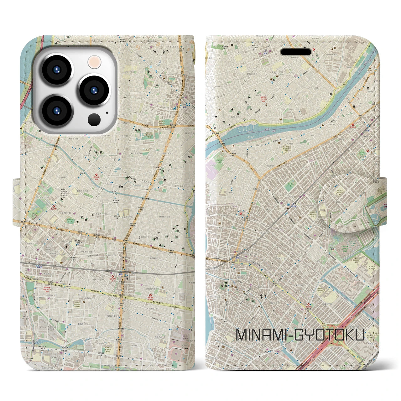 【南行徳(千葉県)】地図柄iPhoneケース(手帳タイプ)ナチュラル・iPhone 13 Pro 用