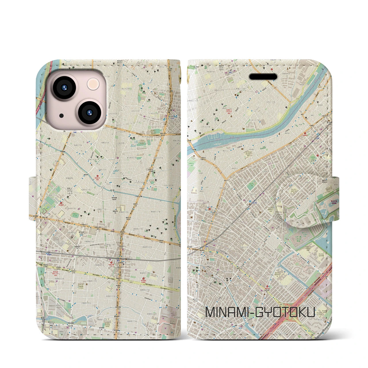 【南行徳(千葉県)】地図柄iPhoneケース(手帳タイプ)ナチュラル・iPhone 13 mini 用