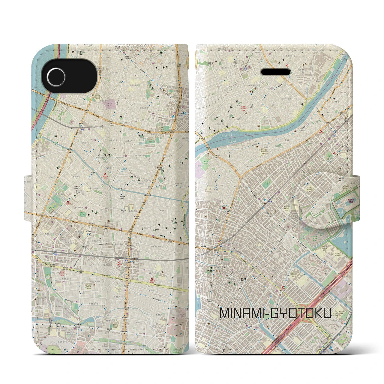 【南行徳(千葉県)】地図柄iPhoneケース(手帳タイプ)ナチュラル・iPhone SE(第3 / 第2世代) / 8 / 7 / 6s / 6 用