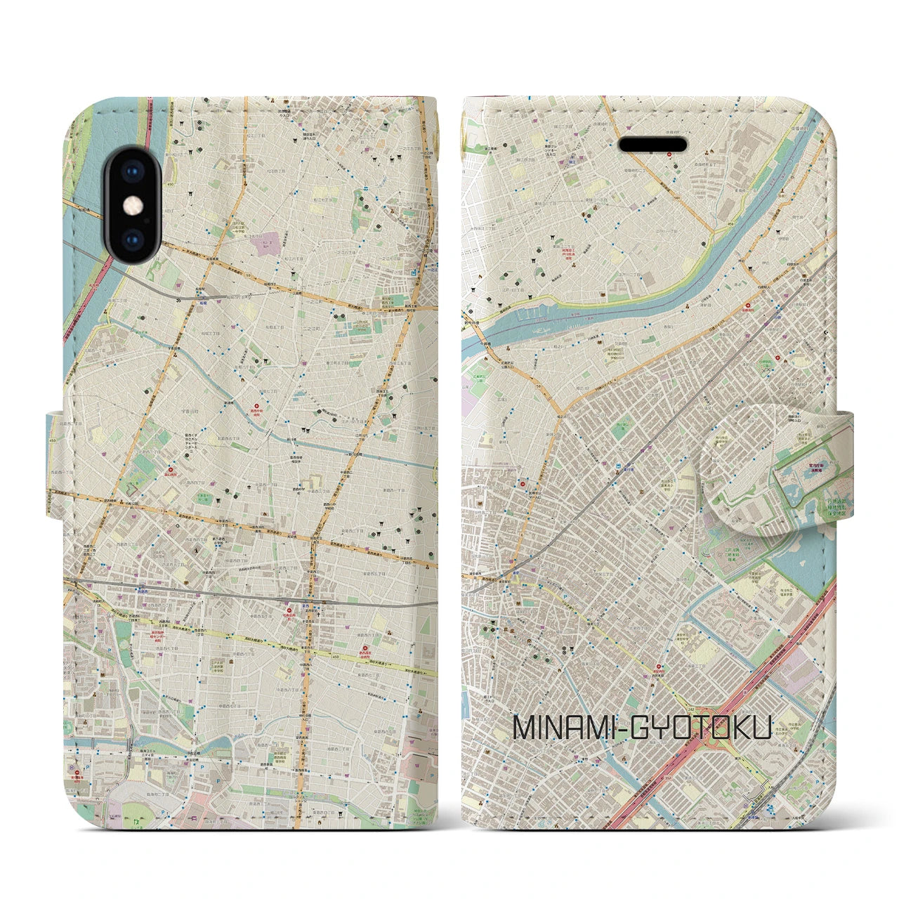 【南行徳(千葉県)】地図柄iPhoneケース(手帳タイプ)ナチュラル・iPhone XS / X 用