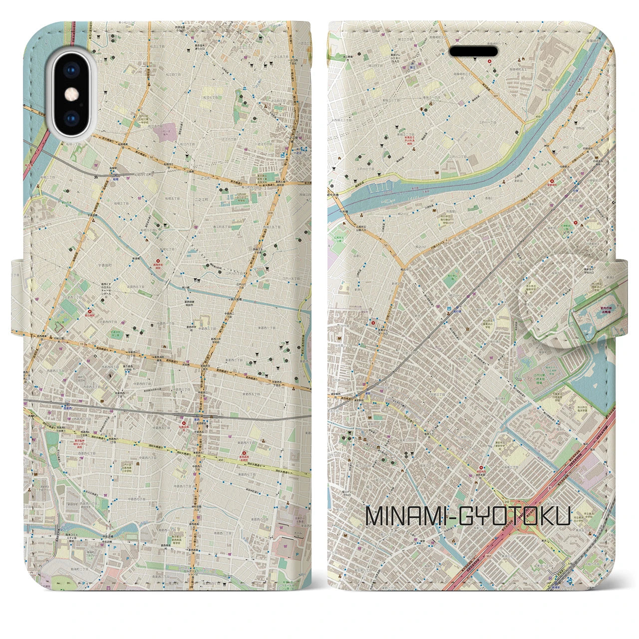 【南行徳(千葉県)】地図柄iPhoneケース(手帳タイプ)ナチュラル・iPhone XS Max 用
