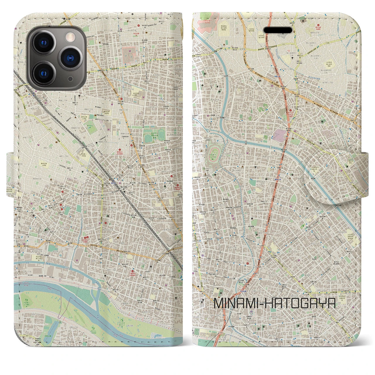 【南鳩ヶ谷(埼玉県)】地図柄iPhoneケース(手帳タイプ)ナチュラル・iPhone 11 Pro Max 用