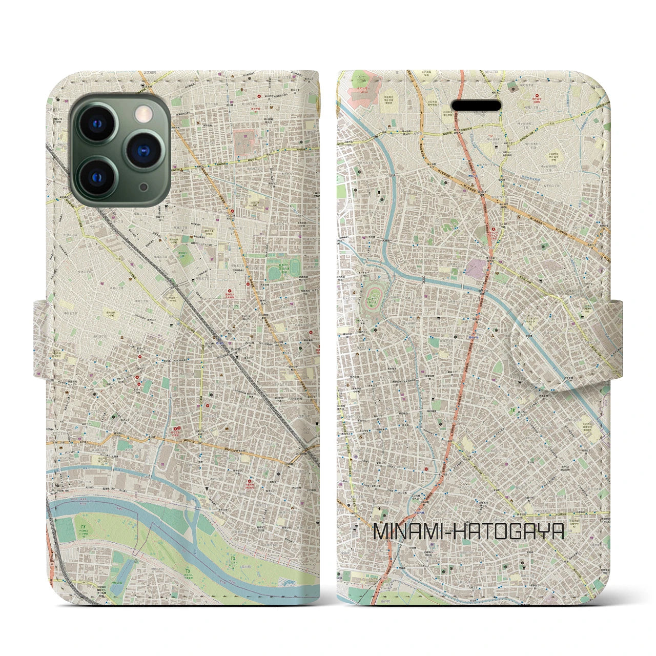 【南鳩ヶ谷(埼玉県)】地図柄iPhoneケース(手帳タイプ)ナチュラル・iPhone 11 Pro 用
