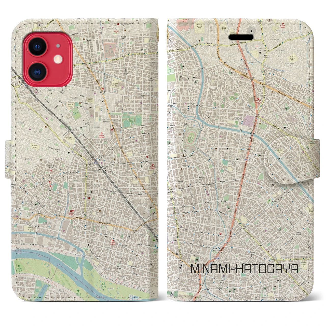 【南鳩ヶ谷(埼玉県)】地図柄iPhoneケース(手帳タイプ)ナチュラル・iPhone 11 用