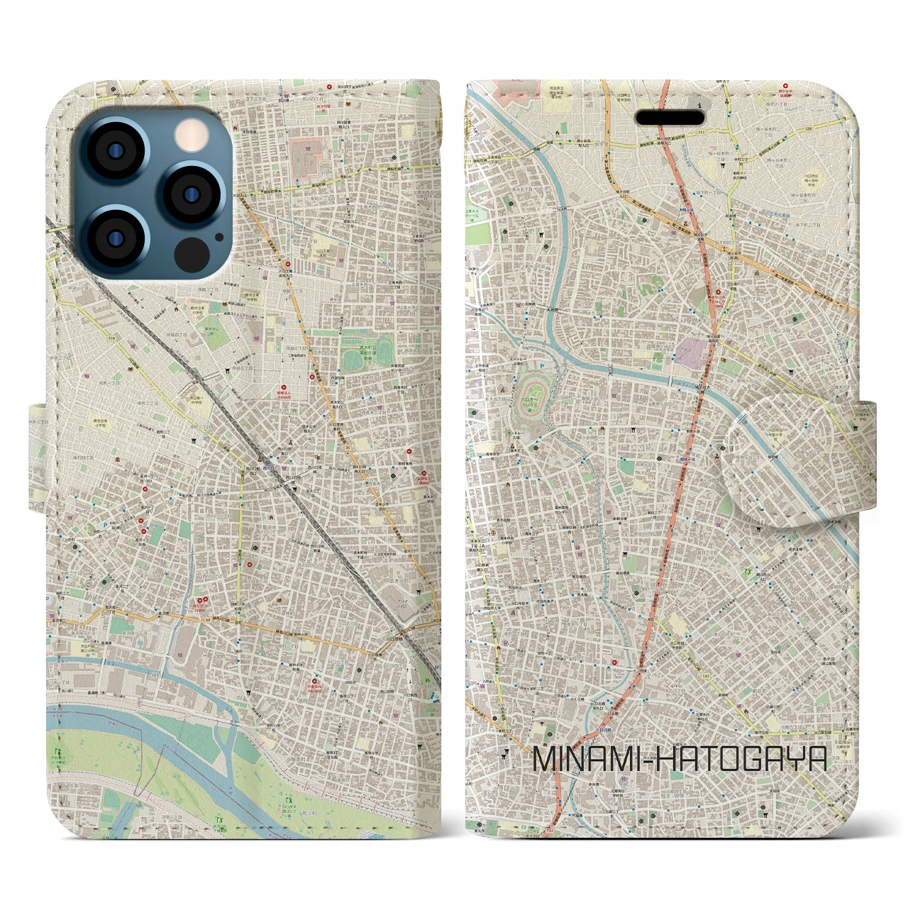 【南鳩ヶ谷(埼玉県)】地図柄iPhoneケース(手帳タイプ)ナチュラル・iPhone 12 / 12 Pro 用