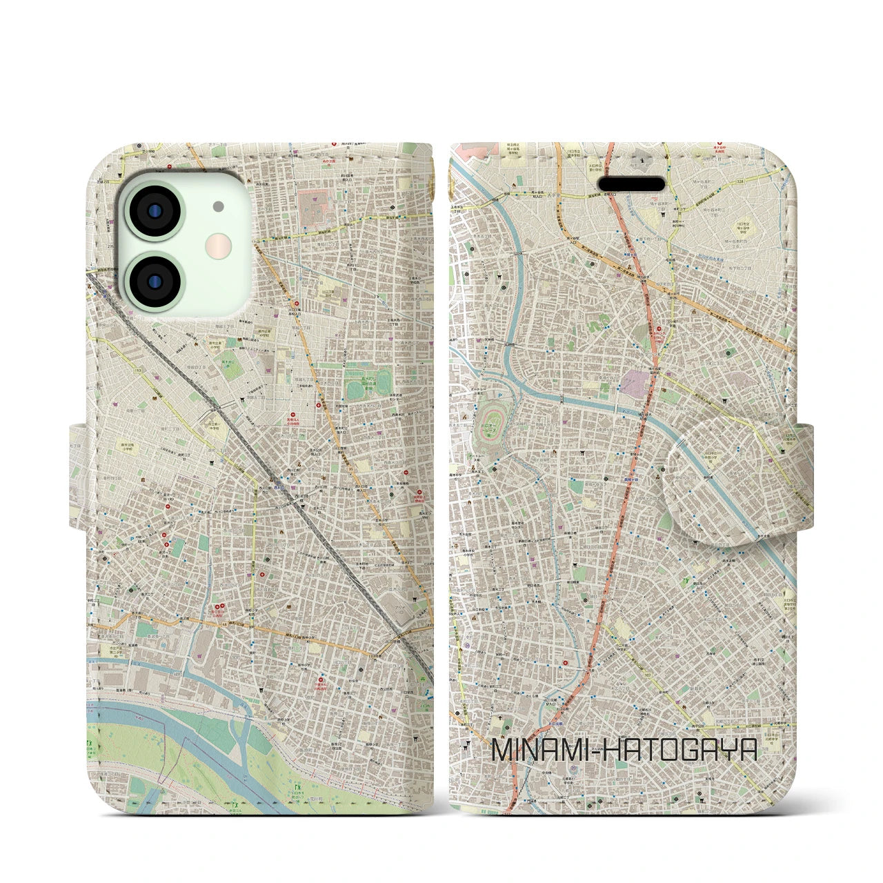 【南鳩ヶ谷(埼玉県)】地図柄iPhoneケース(手帳タイプ)ナチュラル・iPhone 12 mini 用