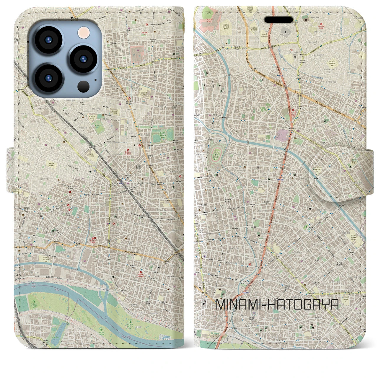 【南鳩ヶ谷(埼玉県)】地図柄iPhoneケース(手帳タイプ)ナチュラル・iPhone 13 Pro Max 用