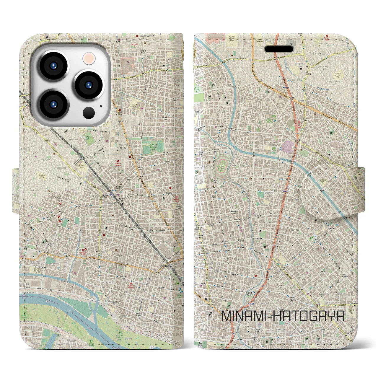 【南鳩ヶ谷(埼玉県)】地図柄iPhoneケース(手帳タイプ)ナチュラル・iPhone 13 Pro 用