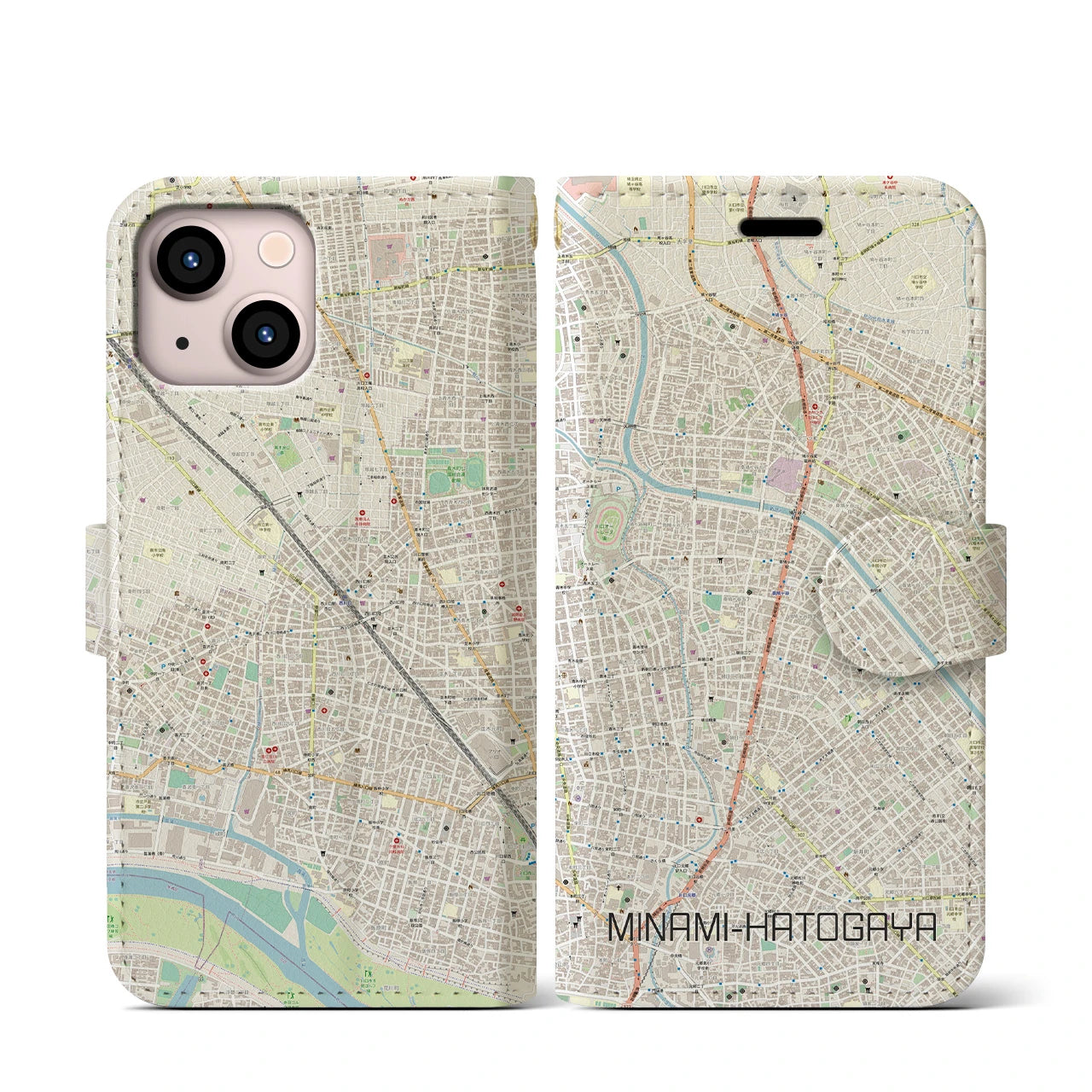 【南鳩ヶ谷(埼玉県)】地図柄iPhoneケース(手帳タイプ)ナチュラル・iPhone 13 mini 用