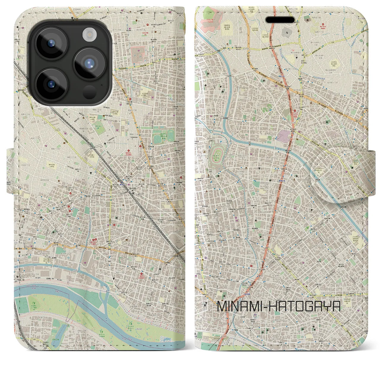 【南鳩ヶ谷(埼玉県)】地図柄iPhoneケース(手帳タイプ)ナチュラル・iPhone 15 Pro Max 用