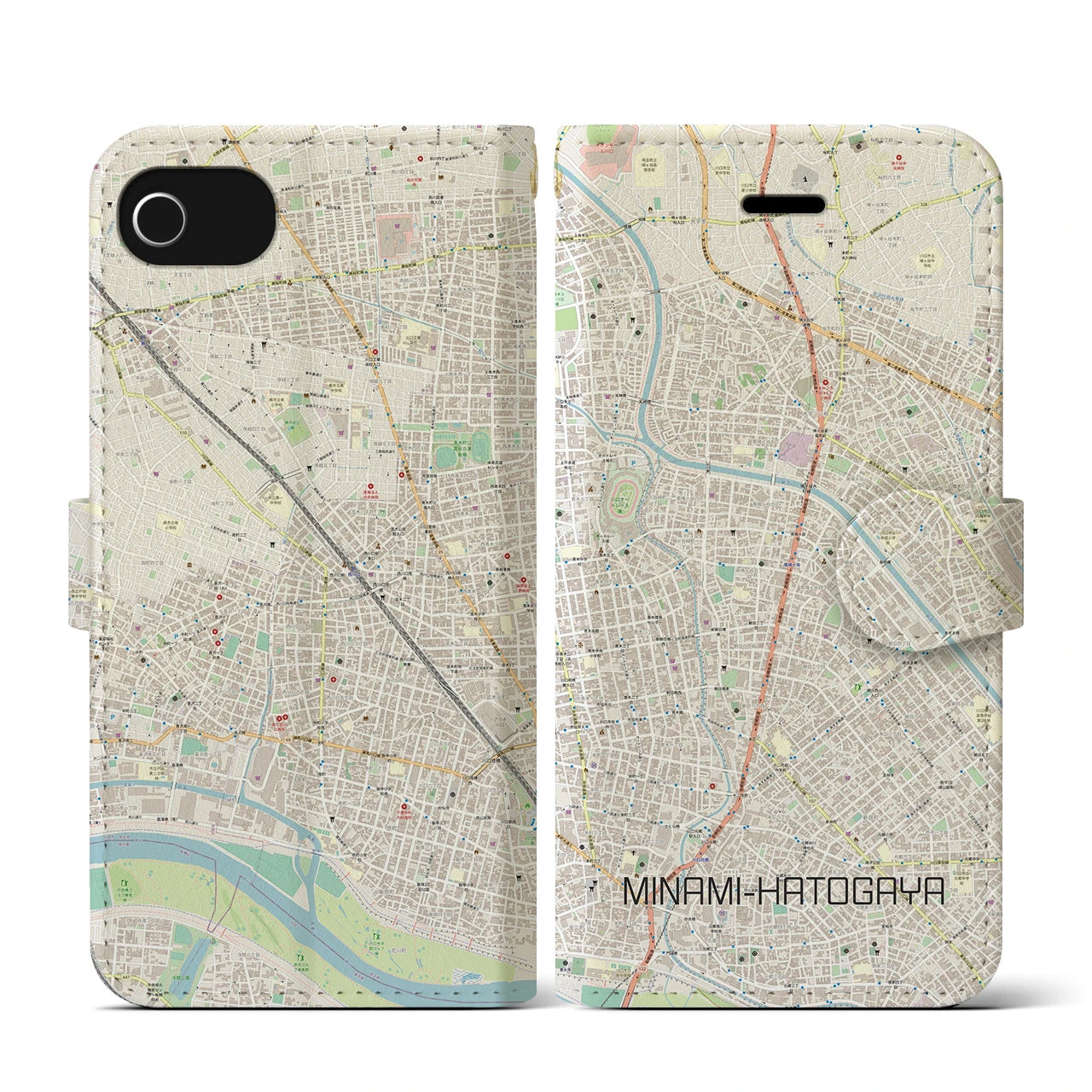 【南鳩ヶ谷(埼玉県)】地図柄iPhoneケース(手帳タイプ)ナチュラル・iPhone SE(第3 / 第2世代) / 8 / 7 / 6s / 6 用