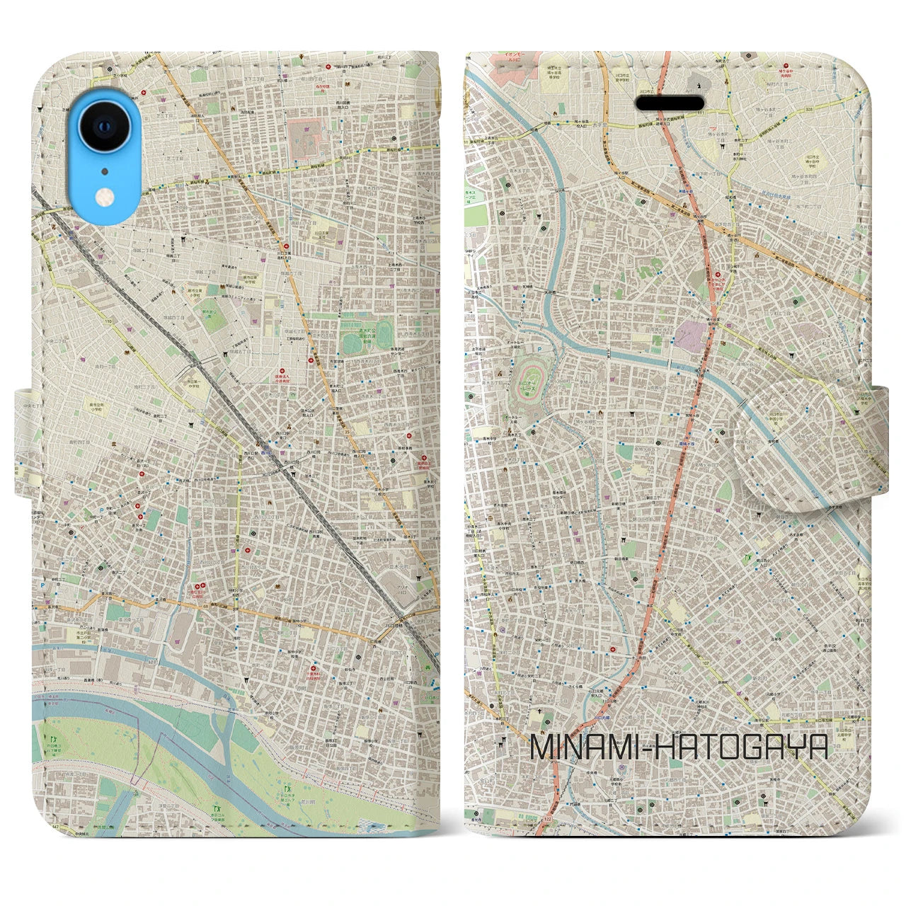 【南鳩ヶ谷(埼玉県)】地図柄iPhoneケース(手帳タイプ)ナチュラル・iPhone XR 用