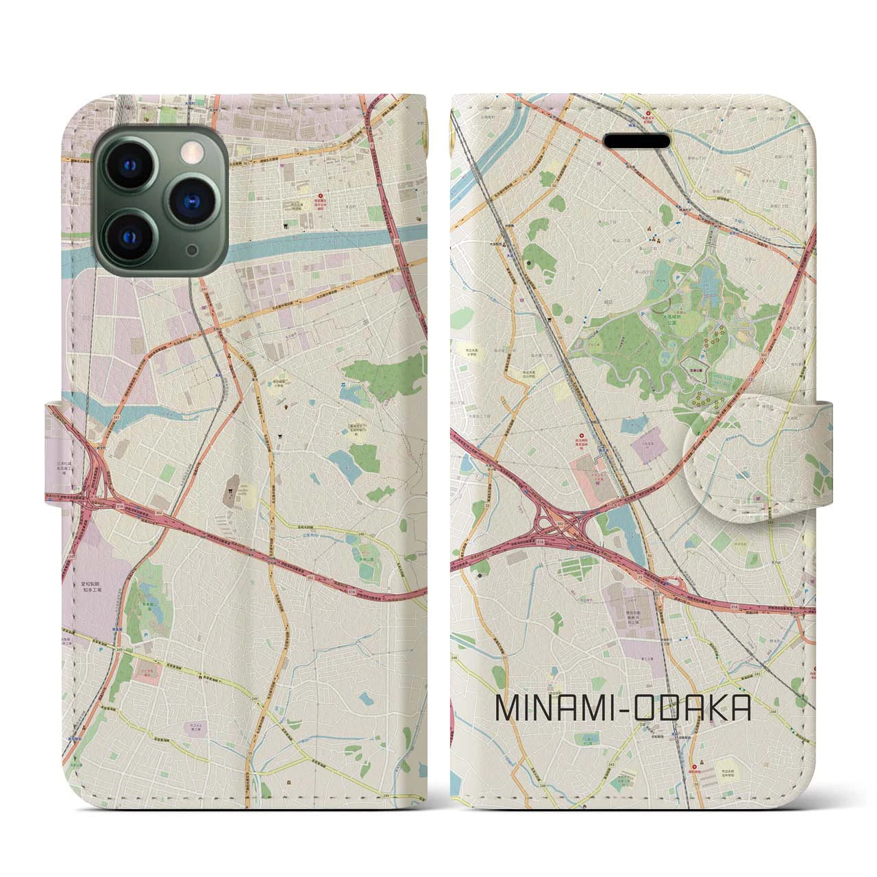 【南大高(愛知県)】地図柄iPhoneケース(手帳タイプ)ナチュラル・iPhone 11 Pro 用