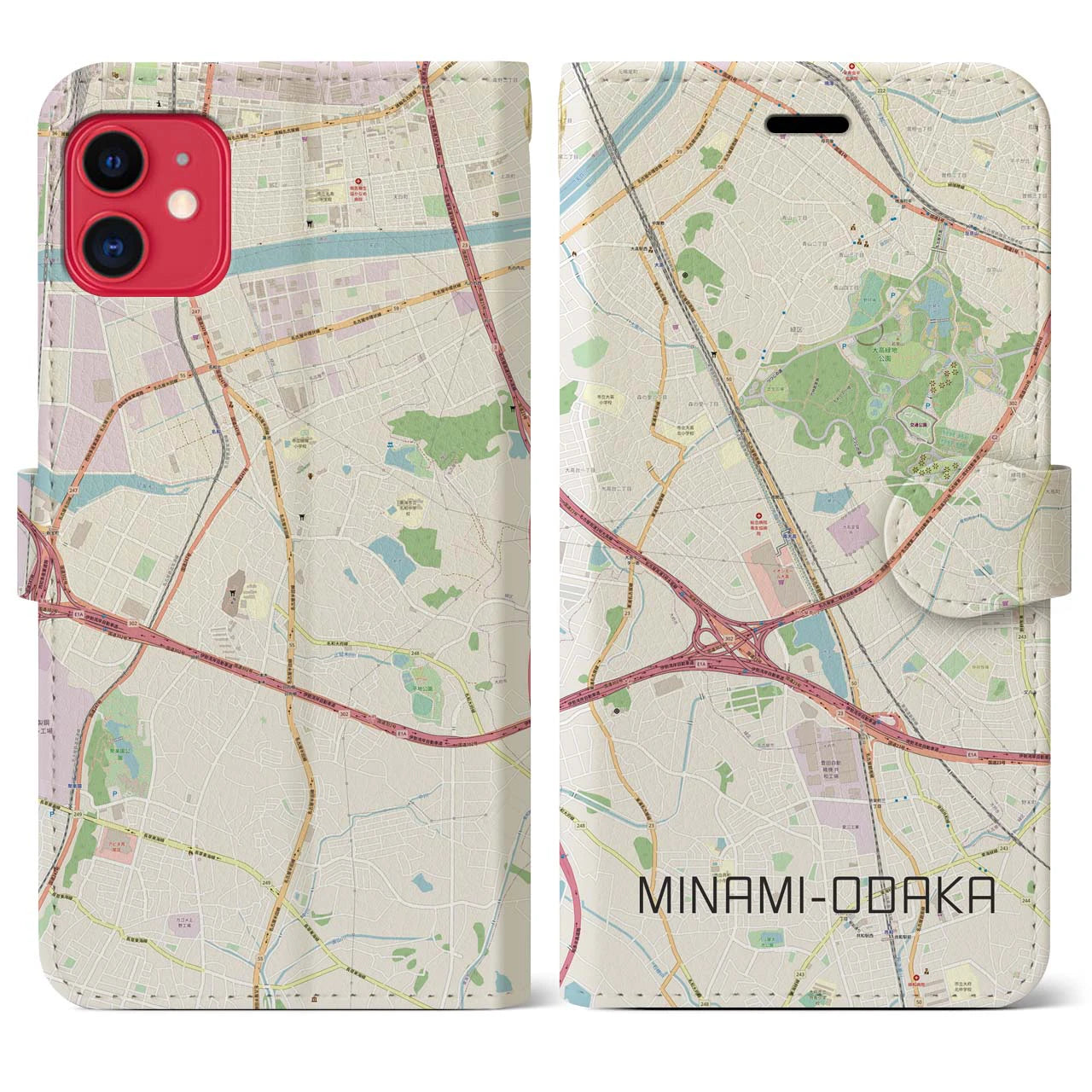 【南大高(愛知県)】地図柄iPhoneケース(手帳タイプ)ナチュラル・iPhone 11 用