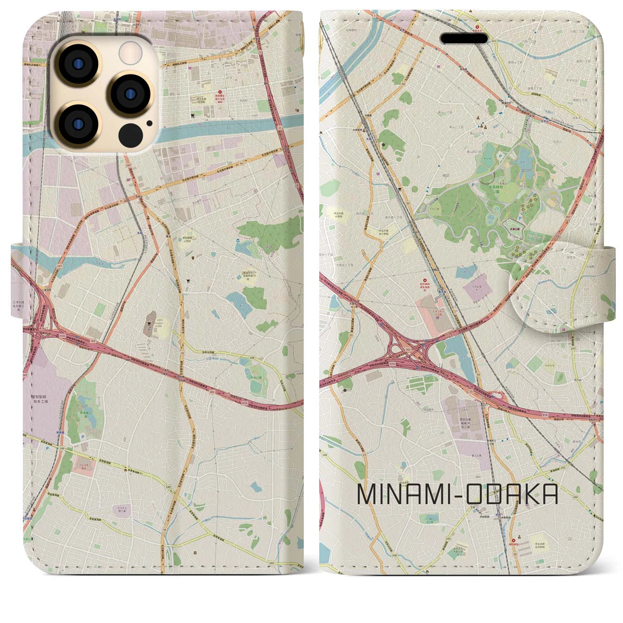 【南大高(愛知県)】地図柄iPhoneケース(手帳タイプ)ナチュラル・iPhone 12 Pro Max 用