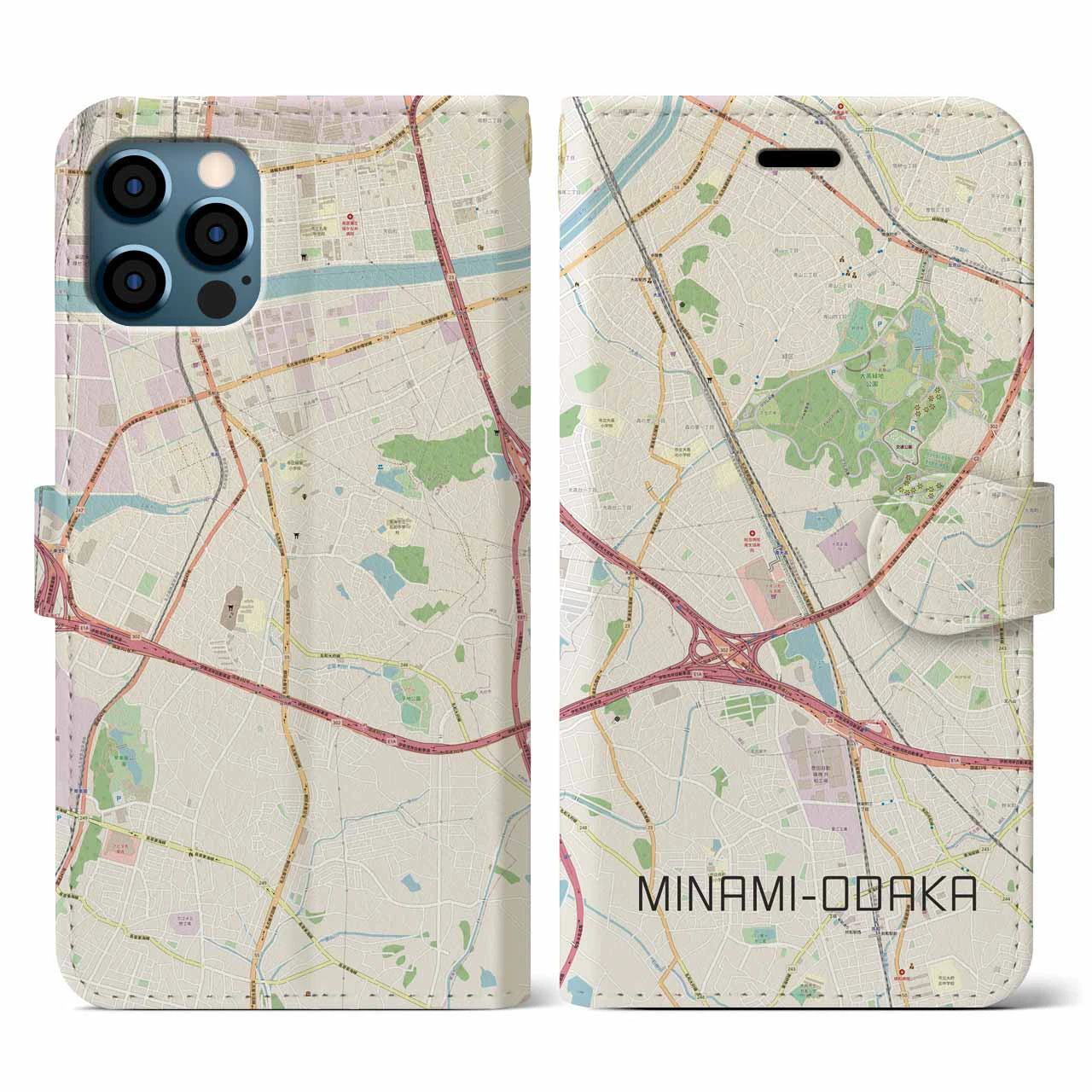 【南大高(愛知県)】地図柄iPhoneケース(手帳タイプ)ナチュラル・iPhone 12 / 12 Pro 用