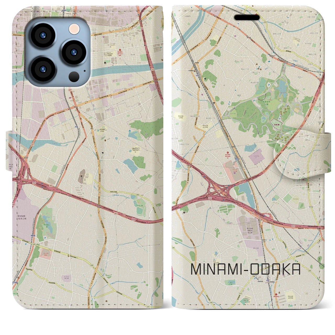 【南大高(愛知県)】地図柄iPhoneケース(手帳タイプ)ナチュラル・iPhone 13 Pro Max 用